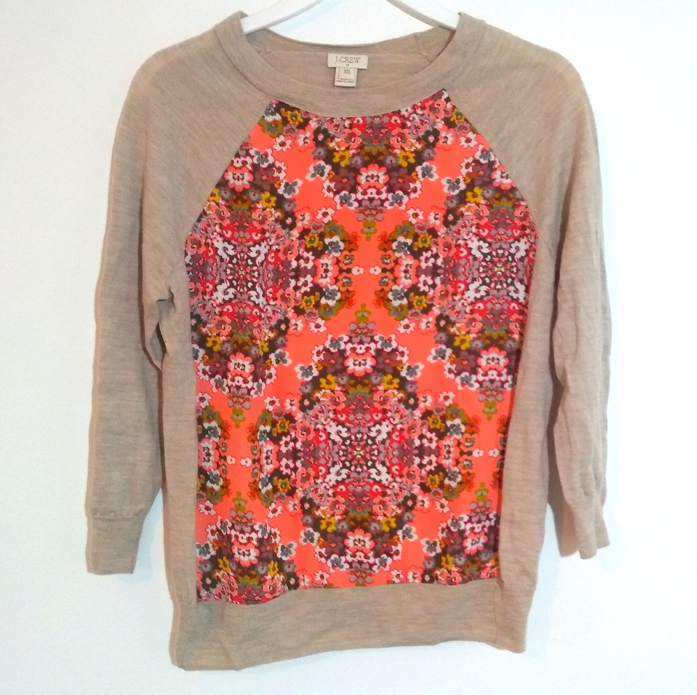 J. Crew Top Floral Panel Merino Wool Shirt ♥️